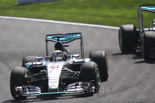 Lewis Hamilton on the Green Flag lap before the 2015 Belgium Grand Prix