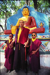 Tibetan Lama and his twin grandsons - Swayambunath, Nepal