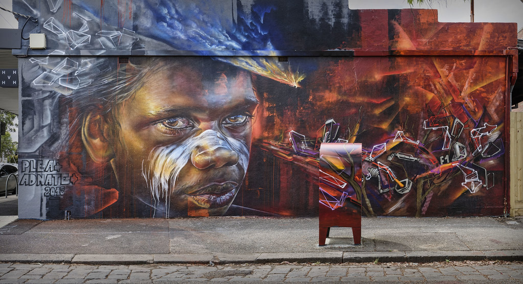 Aboriginal mural portrait Indigenous street painting australia adnate