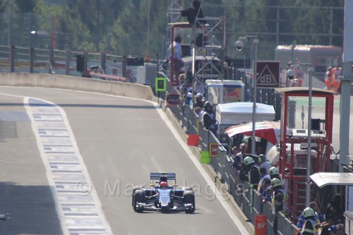 Felipe Nasr in his Sauber in the pit lane in Free Practice 3 for the 2015 Belgium Grand Prix