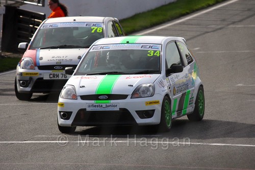 Michael Higgs and Carlito Miracco on the grid for Fiesta Junior Championship, Brands Hatch, 2015