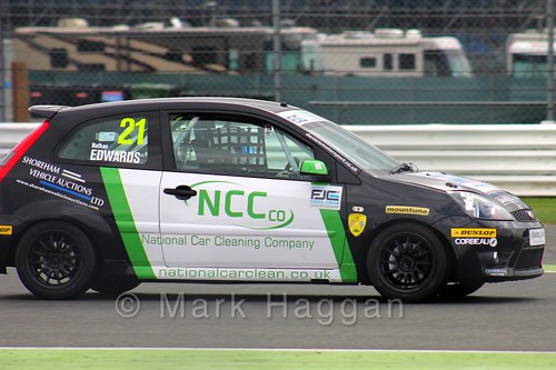 Nathan Edwards in the BRSCC Fiesta Junior Championship at Silverstone, August 2015