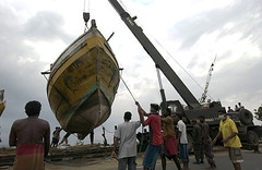 Boats beached by Tsunami wave - Galle.