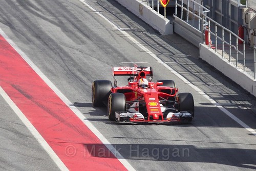 Sebastian Vettel in his Ferrari at Formula One Winter Testing 2017
