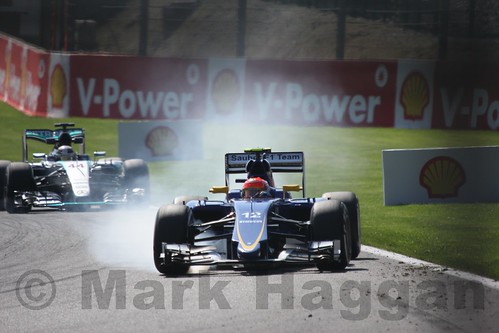 Felipe Nasr in FP1 for the 2015 Belgium Grand Prix