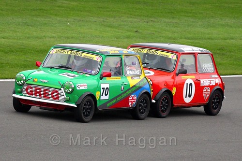 Stuart Coombs and Greg Jenkins get close in Mighty Minis at Donington Park, October 2015