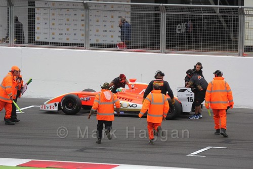 Alfonso Celis Jr being recovered from the Grid for the Formula Renault 3.5 Saturday Race at Silverstone