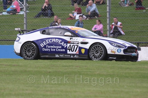 The Beechdean-AMR Aston Martin V8 Vantage GT4 of Jamie Chadwick and Ross Gunn in British GT Racing at Donington, September 2015