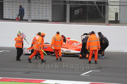 Alfonso Celis Jr being recovered from the Grid for the Formula Renault 3.5 Saturday Race at Silverstone