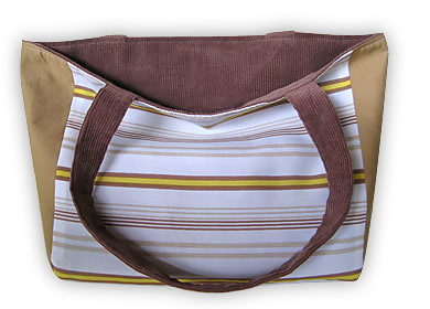 Sheila D Reversible Corduroy Basic Tote Bag: Yam Hazelnut - Yam & Yellow Lines