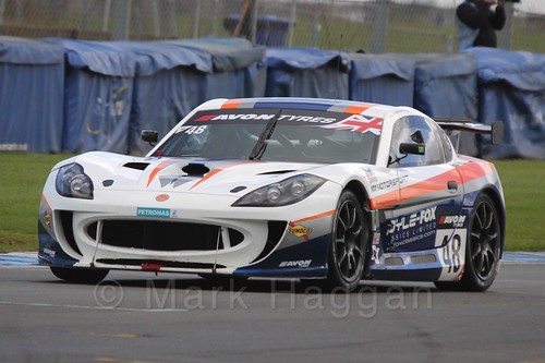 The Fox Motorsport Ginetta G55 GT4 of Jamie Stanley and Paul McNeilly in British GT Racing at Donington, September 2015