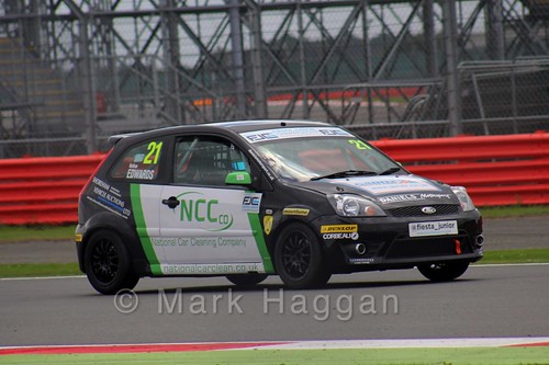 Nathan Edwards in the BRSCC Fiesta Junior Championship at Silverstone, August 2015