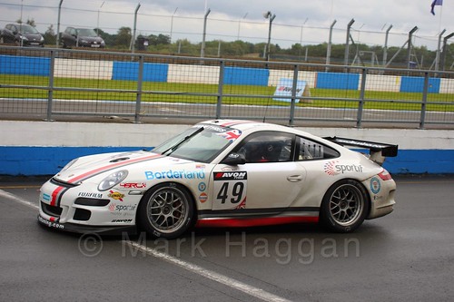 The AmDtuning.com Porsche 997 GT4 of Graham Coomes and Jake Hill in British GT Racing at Donington, September 2015