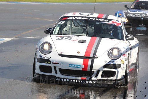 The AmDtuning.com Porsche 997 GT4 of Graham Coomes and Jake Hill in British GT Racing at Donington, September 2015