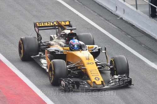 Jolyon Palmer in his Renault in Formula One Winter Testing 2017