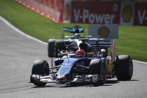 Felipe Nasr in his Sauber in Free Practice 1 for the 2015 Belgium Grand Prix