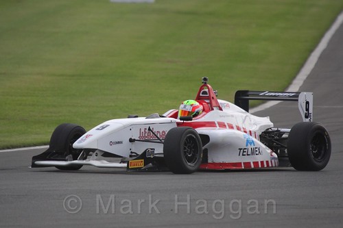 Lanan Racing's Rodrigo Fonseca in BRDC F4 Race Two at Donington Park, September 2015