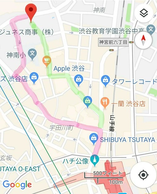 渋谷駅からフラットな道で行くなら紫ルート...
