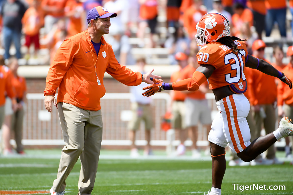 Clemson Football Photo of Dabo Swinney and Jalen Williams and springgame