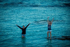 The girls enjoying the warm water at Highborne Cay.