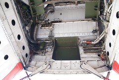EKA-3B Front bulkhead of bomb bay, looking up open doors to cockpit hatch. DSC_0048