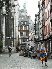 The older part of Rouen has tilted buildings.