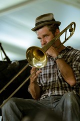 Barnabus Jones of Tuba Skinny at the New Orleans Jazz and Heritage Festival on Sunday, April 29, 2018