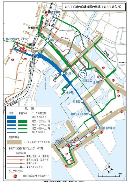 BRTのルートは多少異なるが、新橋駅から...